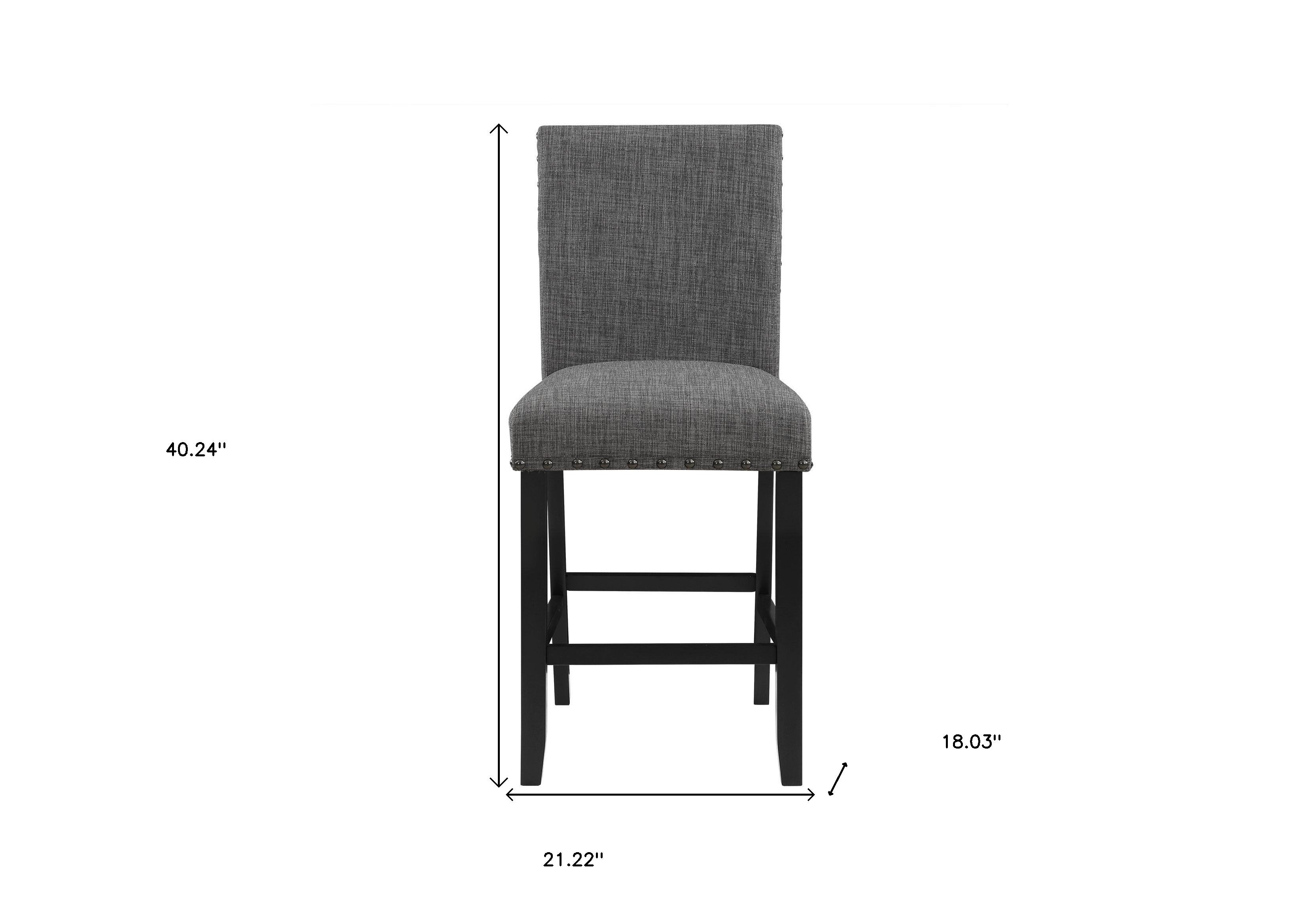 26" Gray and Black Wood and Fabric Counter Height Bar Chair