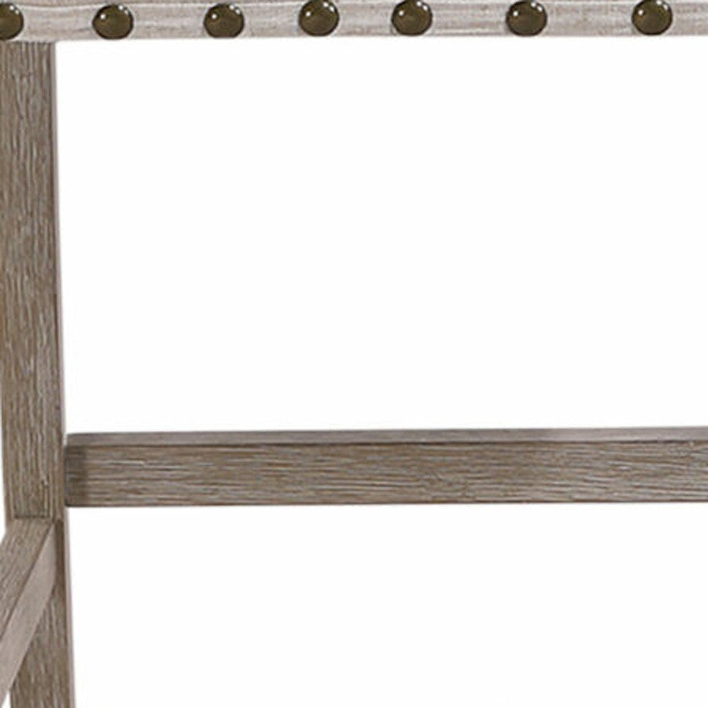 26" White and Natural Wood and Fabric Counter Height Bar Chair