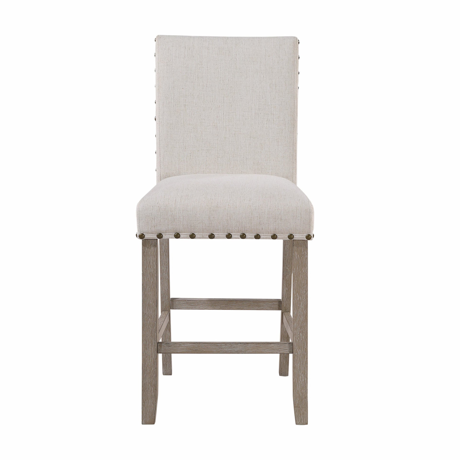 26" White and Natural Wood and Fabric Counter Height Bar Chair