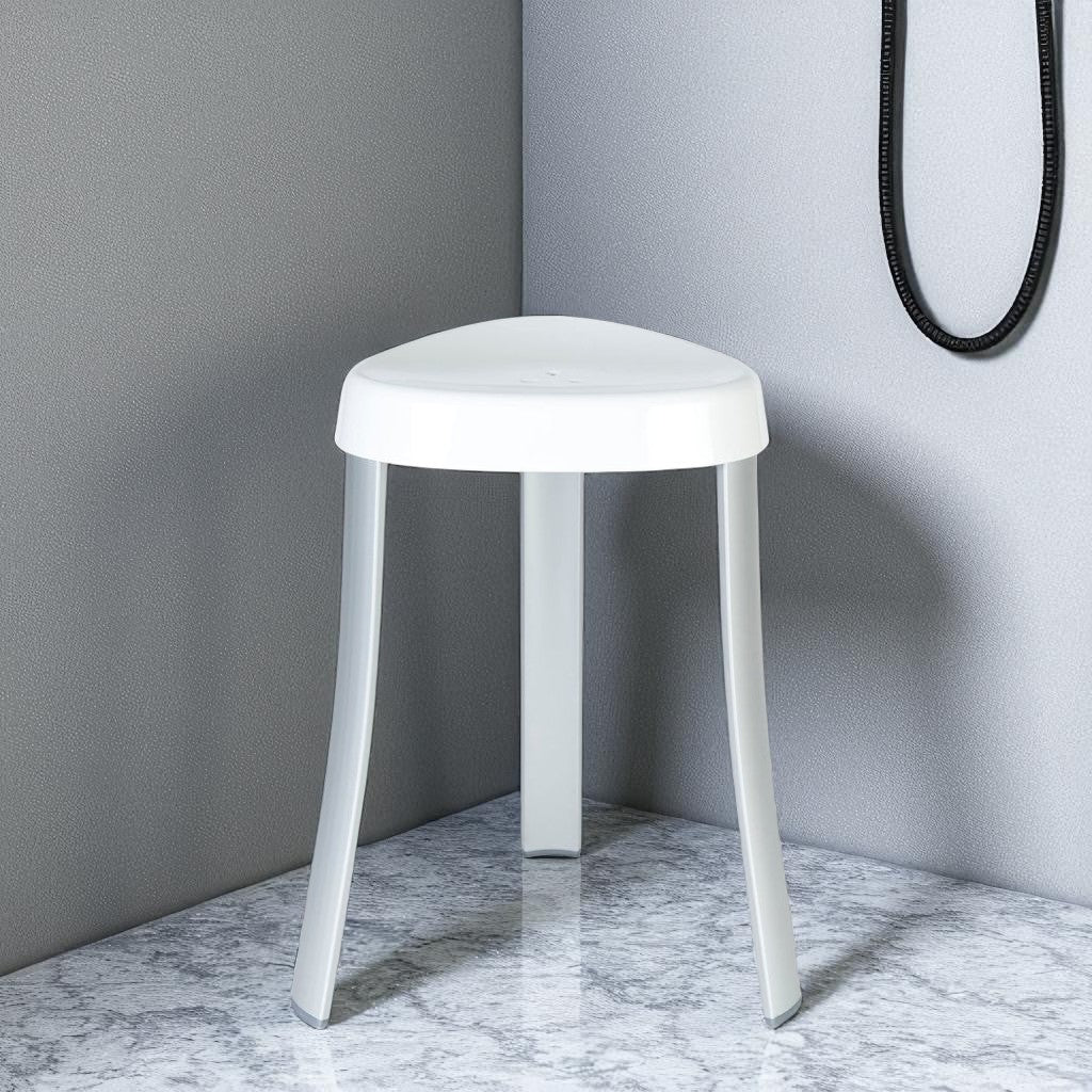 18"  White Aluminum And Heavy Duty Plastic Corner Shower Bench