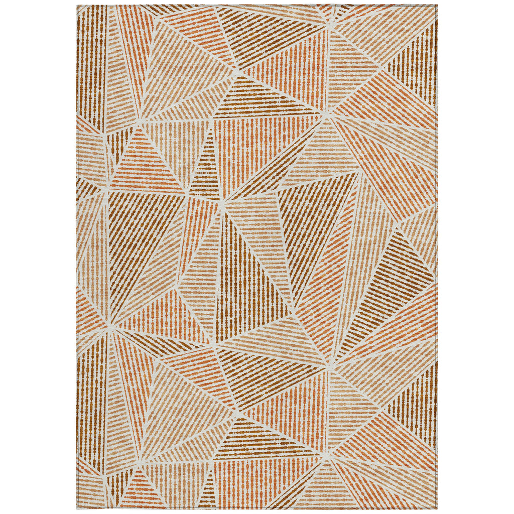 8' X 10' Terra Cotta Beige And Salmon Geometric Washable Indoor Outdoor Area Rug