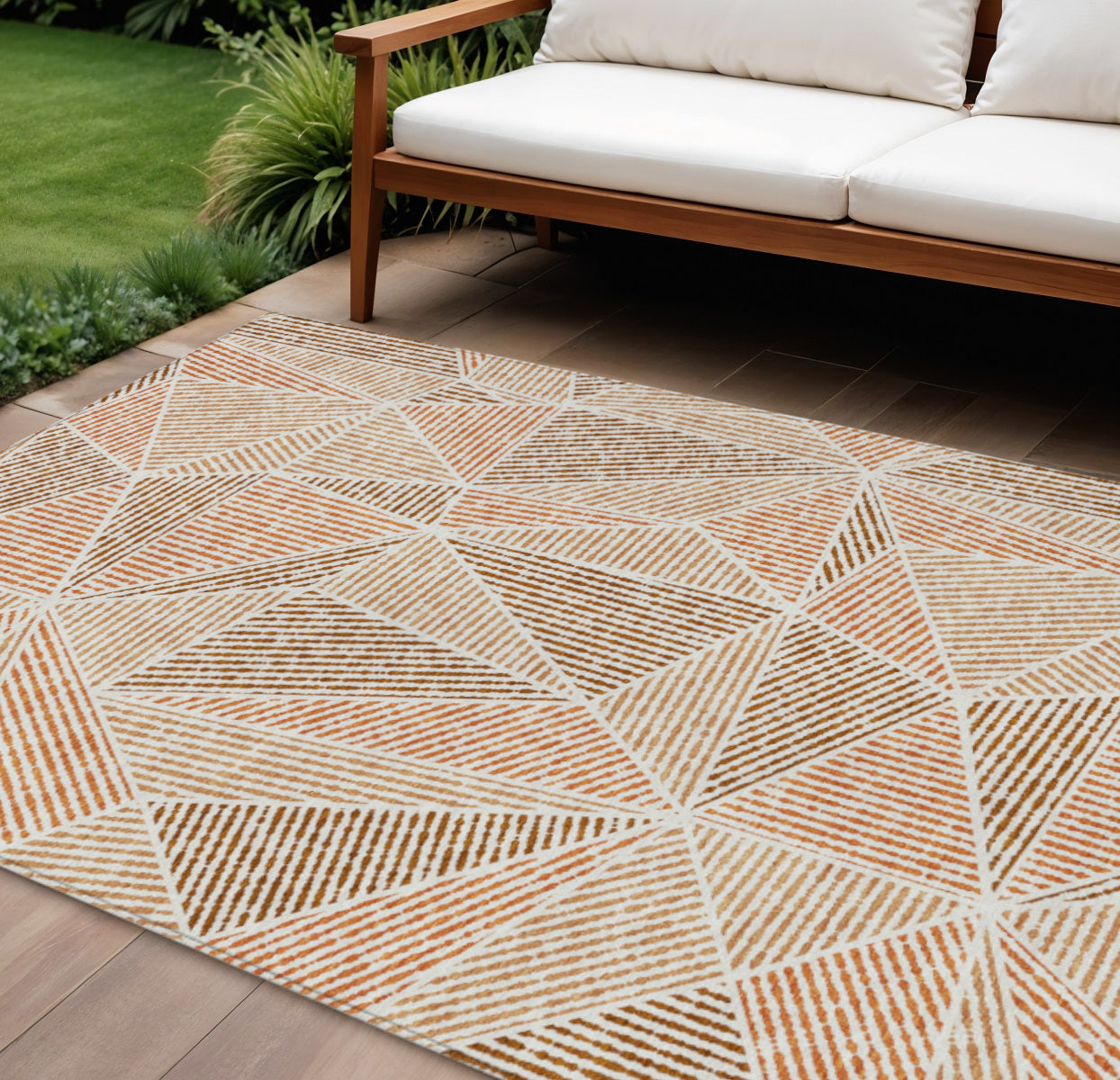 8' X 10' Terra Cotta Beige And Salmon Geometric Washable Indoor Outdoor Area Rug