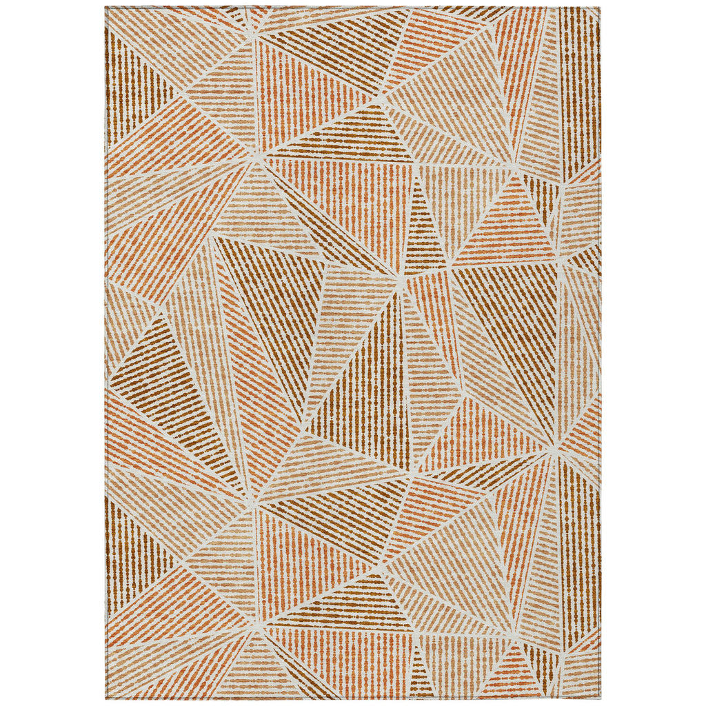 8' X 10' Terra Cotta Beige And Salmon Geometric Washable Indoor Outdoor Area Rug