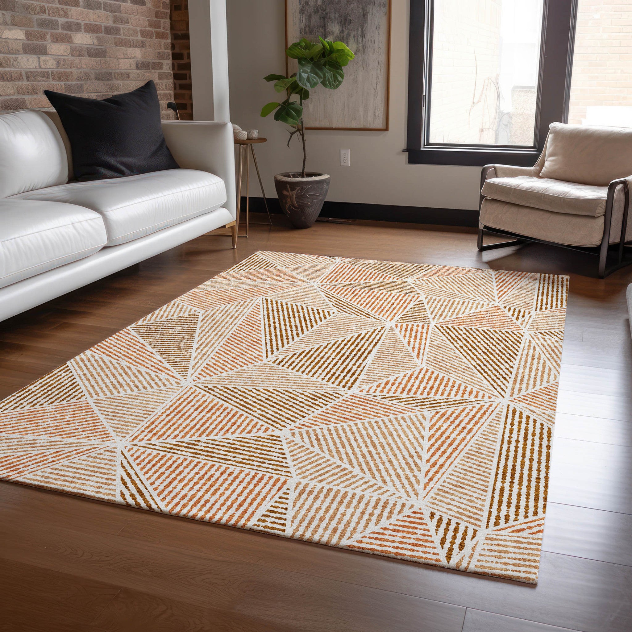 8' X 10' Terra Cotta Beige And Salmon Geometric Washable Indoor Outdoor Area Rug