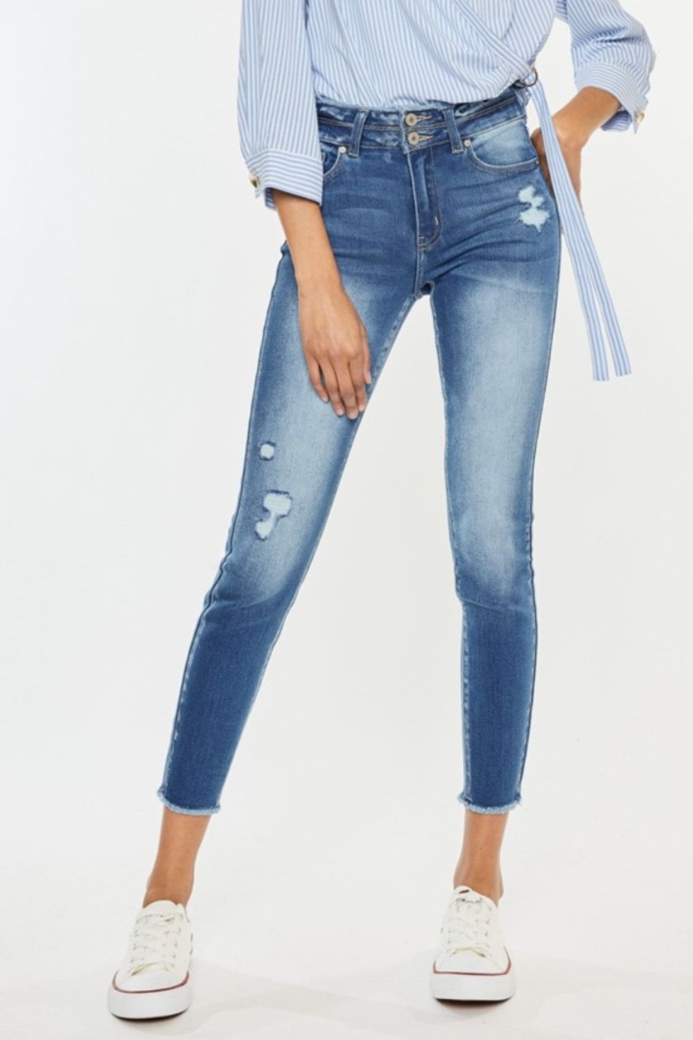 Kancan Distressed Raw Hem High Waist Jeans-0