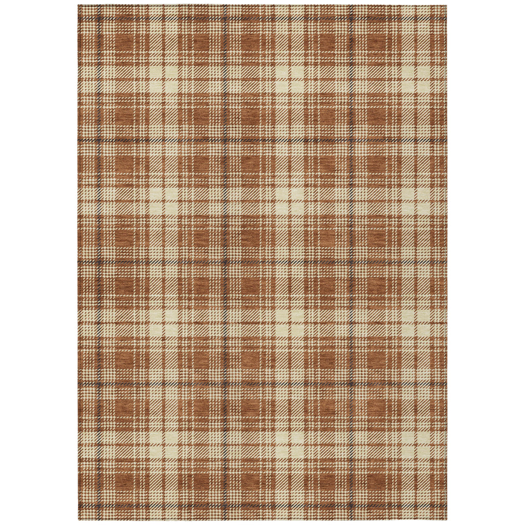 9' X 12' Brown Black And Beige Plaid Washable Indoor Outdoor Area Rug