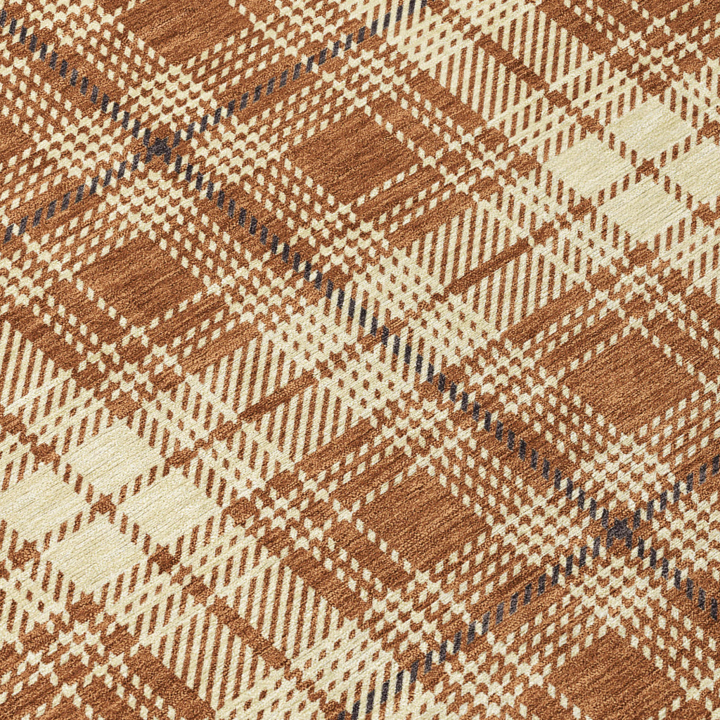 9' X 12' Brown Black And Beige Plaid Washable Indoor Outdoor Area Rug