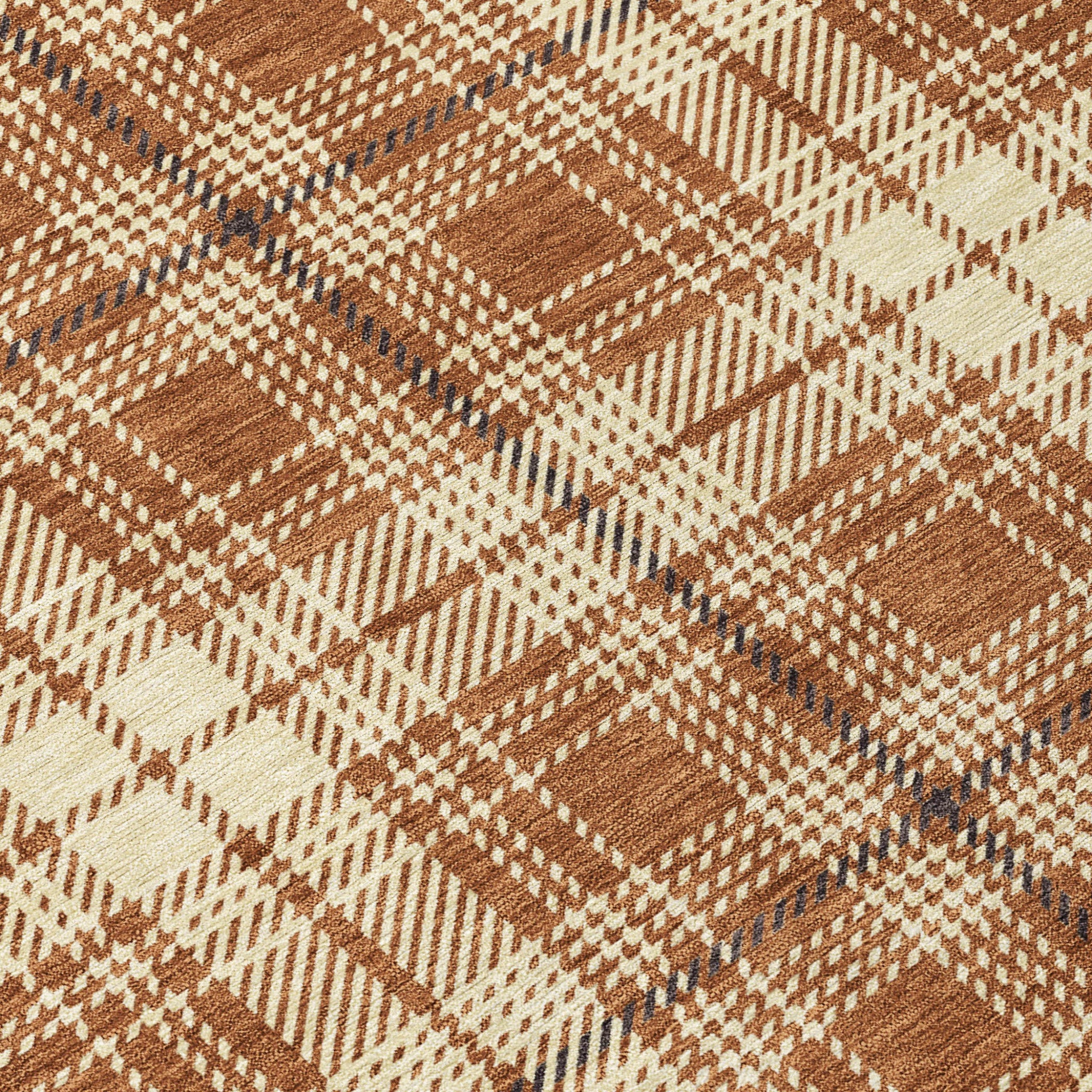 9' X 12' Brown Black And Beige Plaid Washable Indoor Outdoor Area Rug