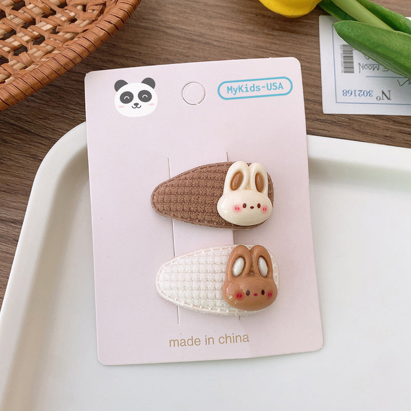 Cartoon Rabbit, Floral, And Star Hair Clip: Small Fabric And Plush Hair Accessory Set