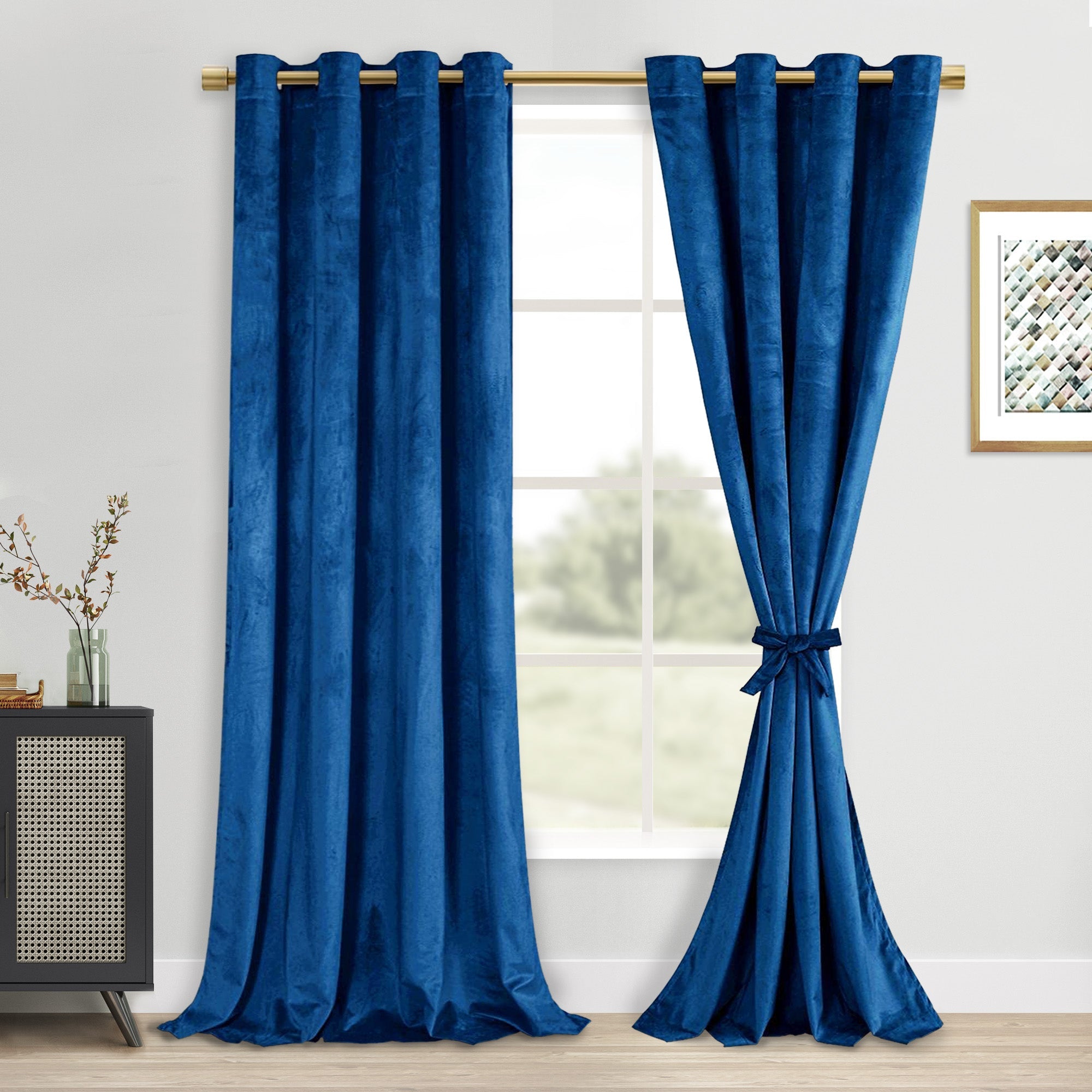 DWCN Velvet Blackout Curtains with Tiebacks, Set of 2 Panels
