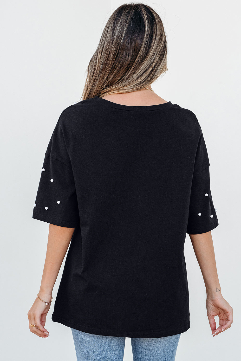 Demi Pearl Beaded Drop Shoulder Crewneck Top-1