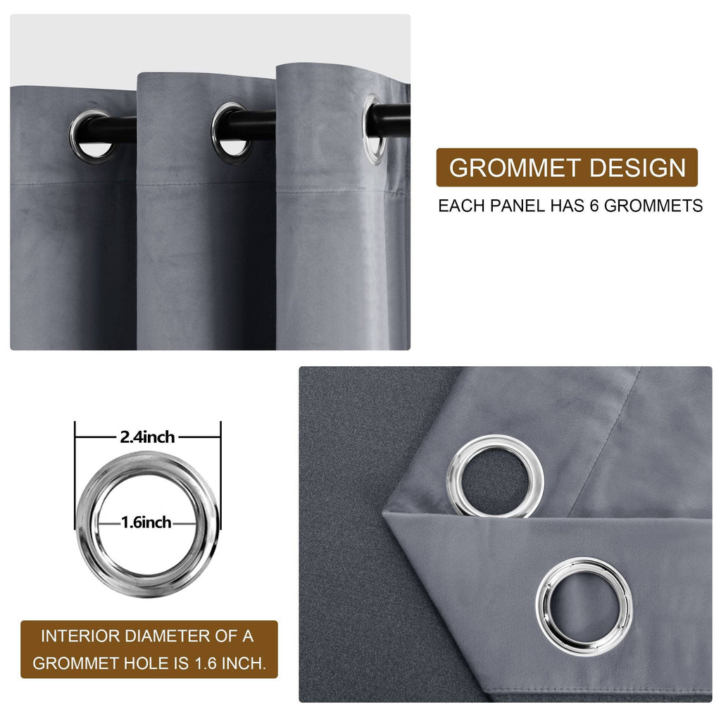 DWCN Velvet Blackout Curtains with Tiebacks, Set of 2 Panels