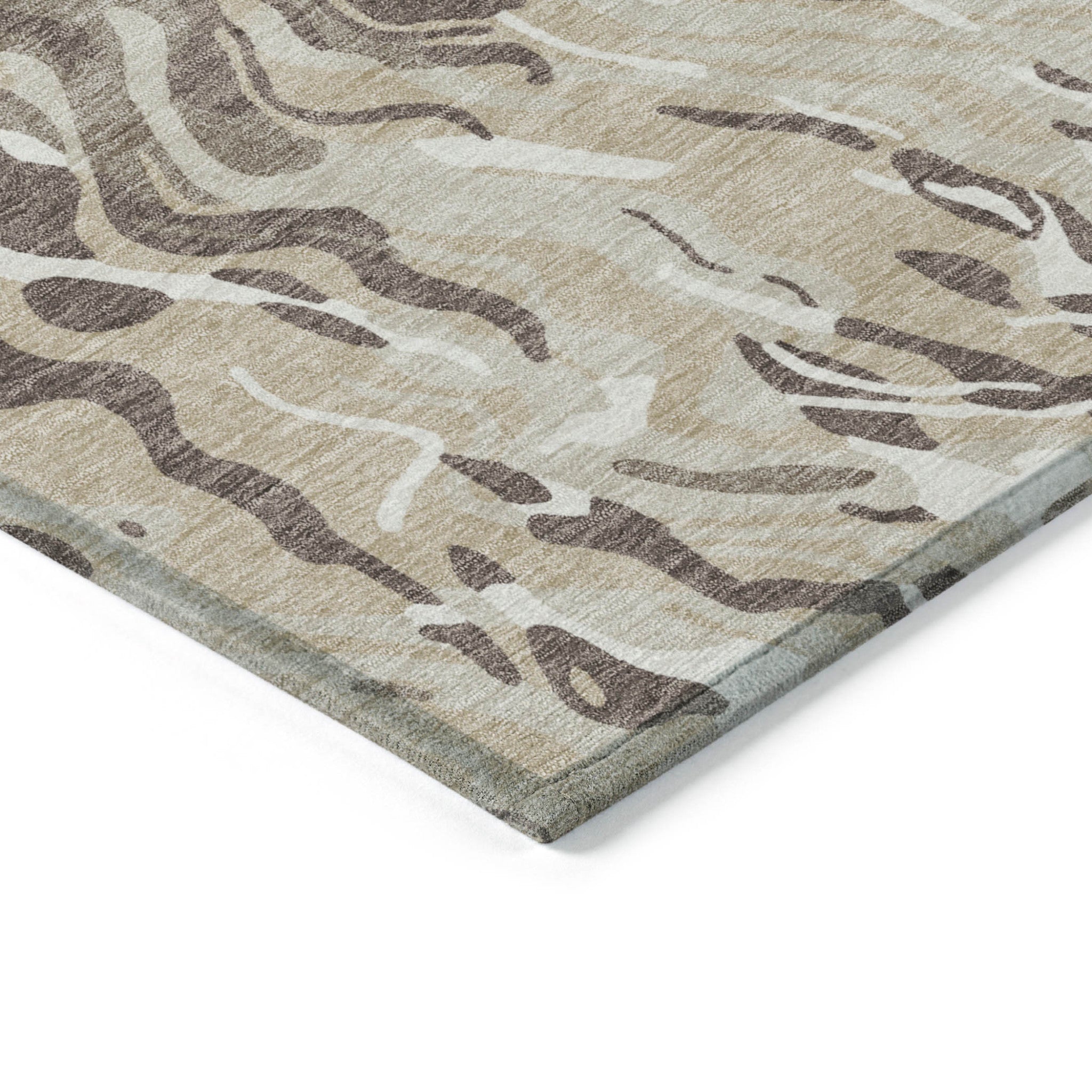 9' X 12' Beige Brown And Ivory Abstract Washable Indoor Outdoor Area Rug