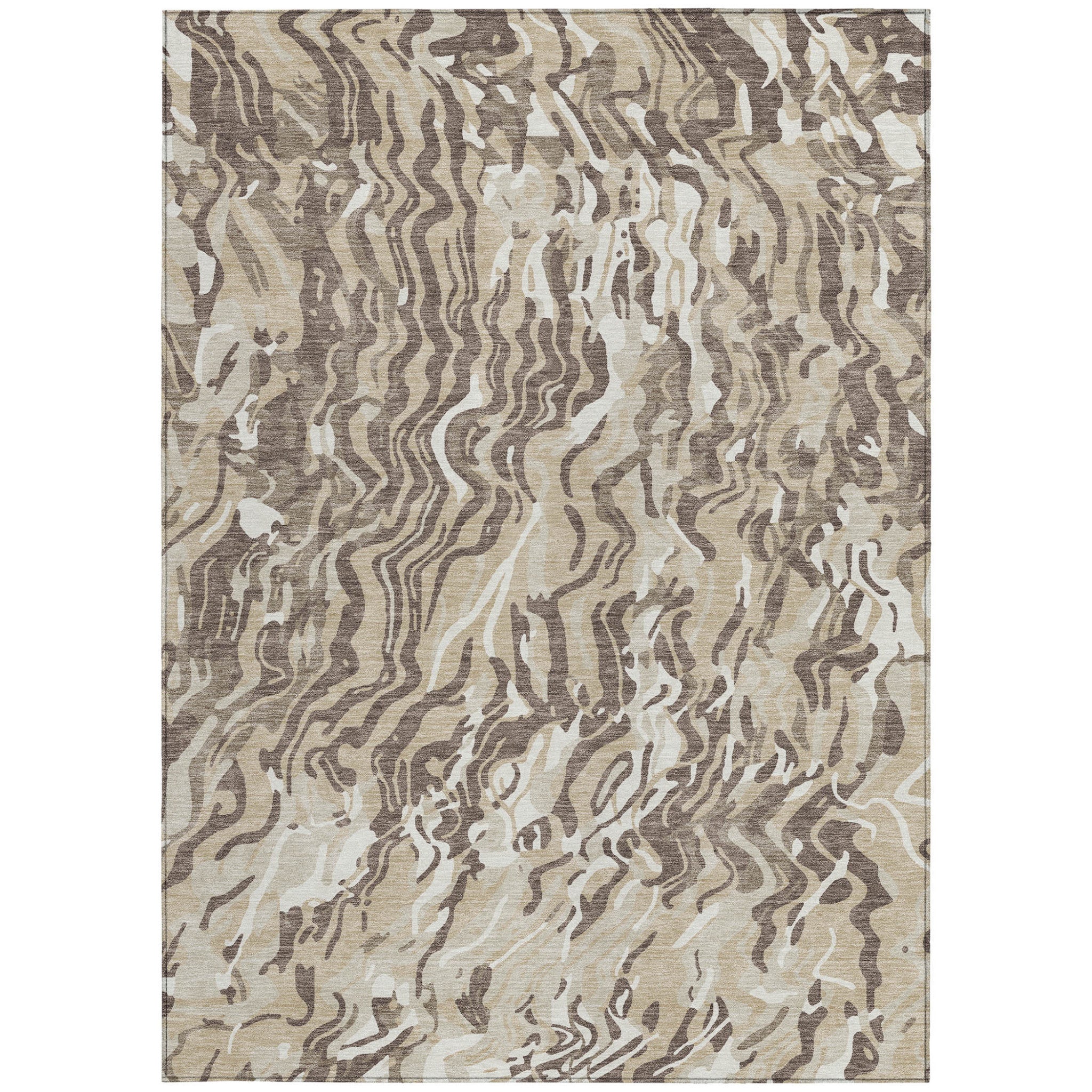 9' X 12' Beige Brown And Ivory Abstract Washable Indoor Outdoor Area Rug