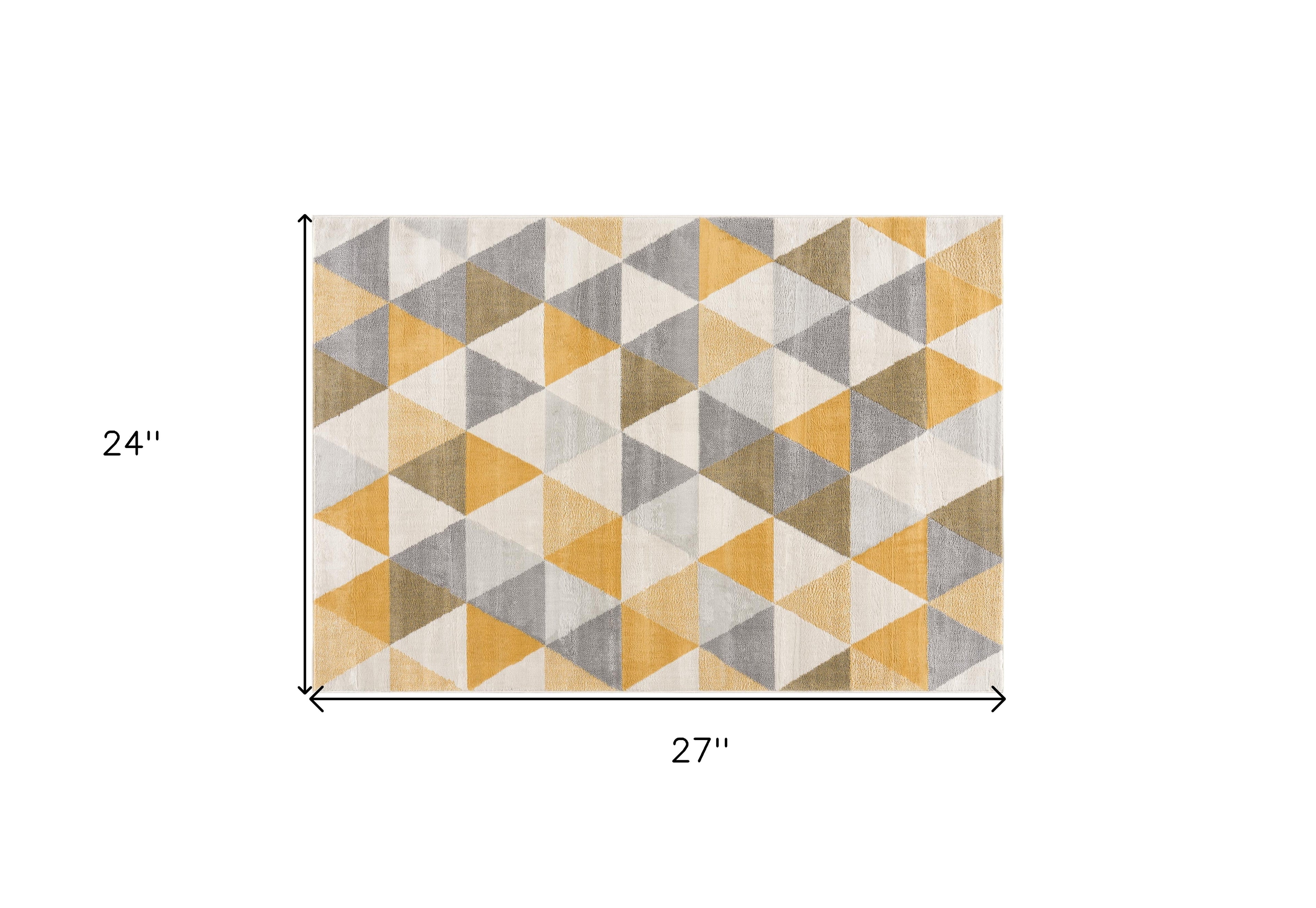 2' X 2' Beige Gray And Yellow Geometric Square Rug