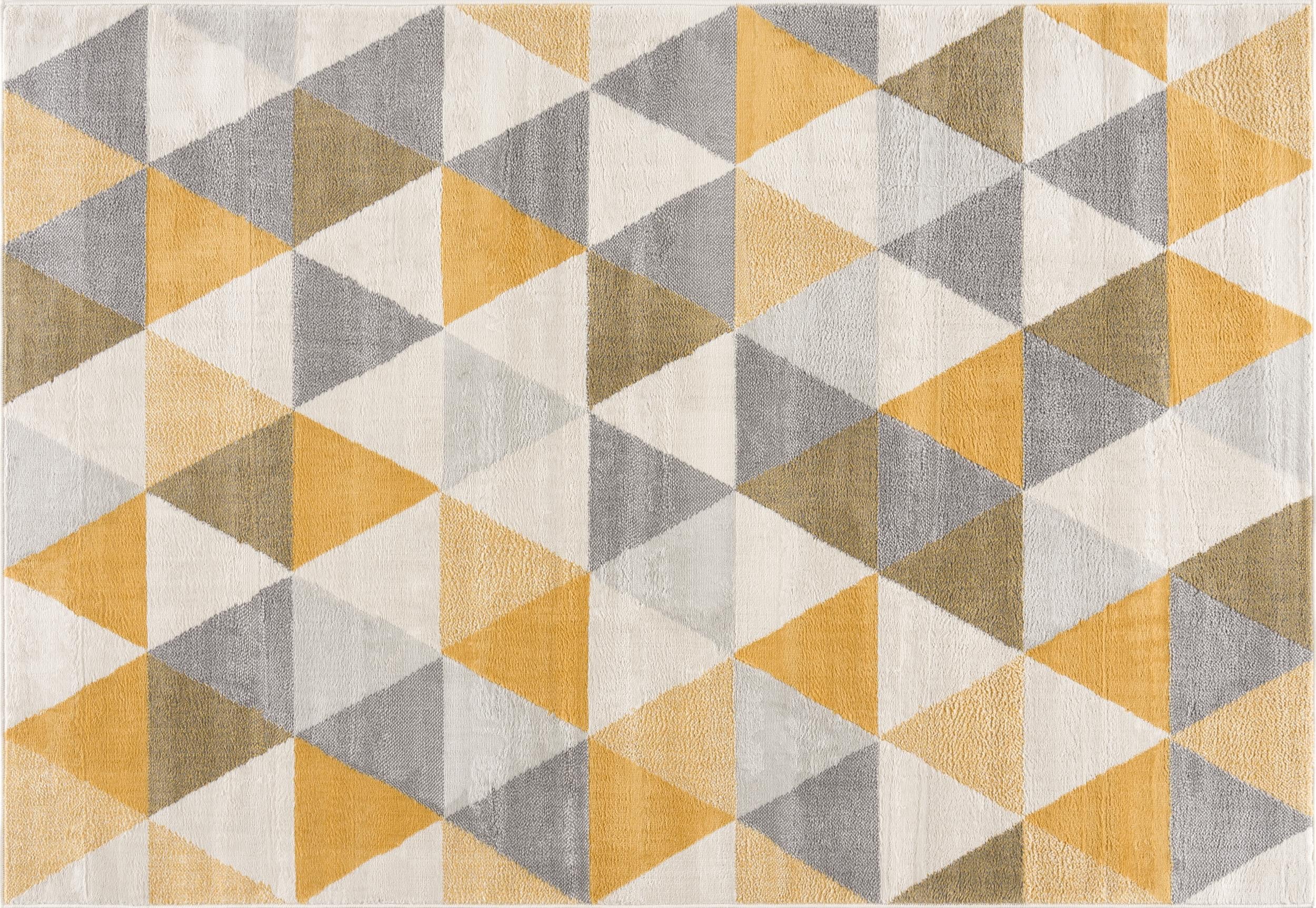 2' X 2' Beige Gray And Yellow Geometric Square Rug