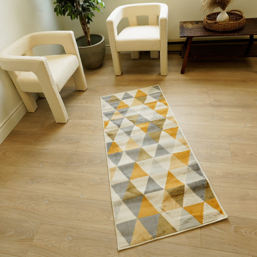 2' X 2' Beige Gray And Yellow Geometric Square Rug