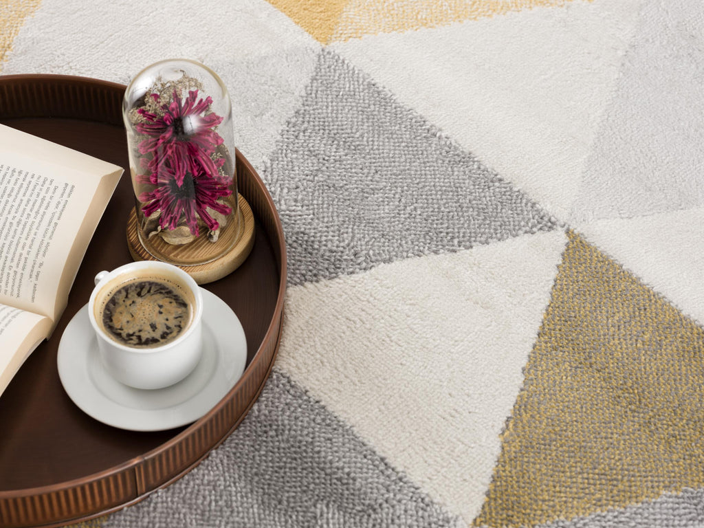 2' X 2' Beige Gray And Yellow Geometric Square Rug