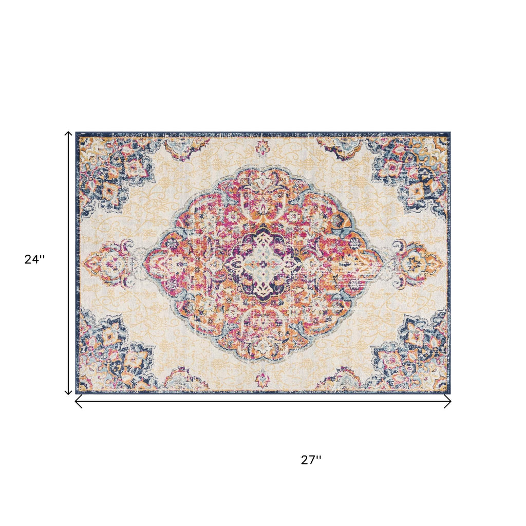 2' X 2' Blue Pink And Beige Oriental Square Rug