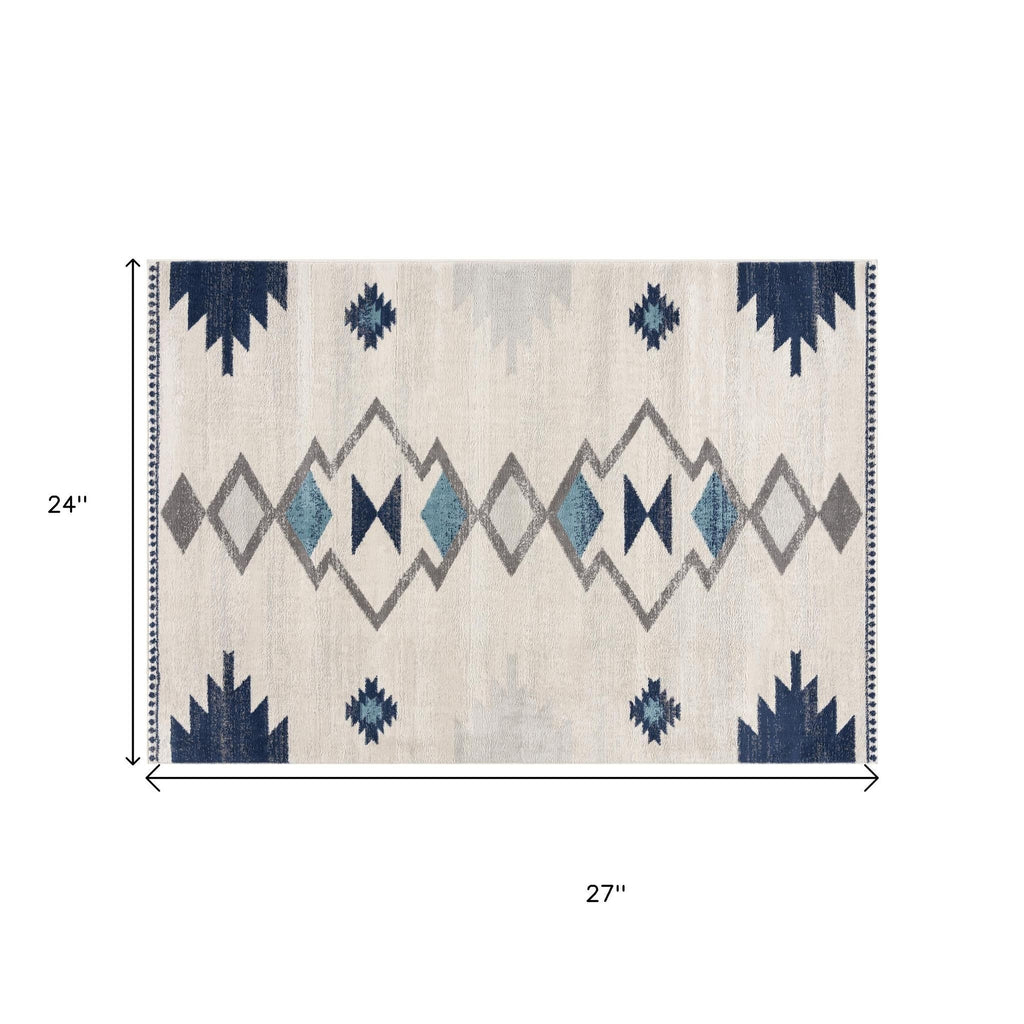 2' X 2' Blue Beige And Gray Southwestern Square Rug