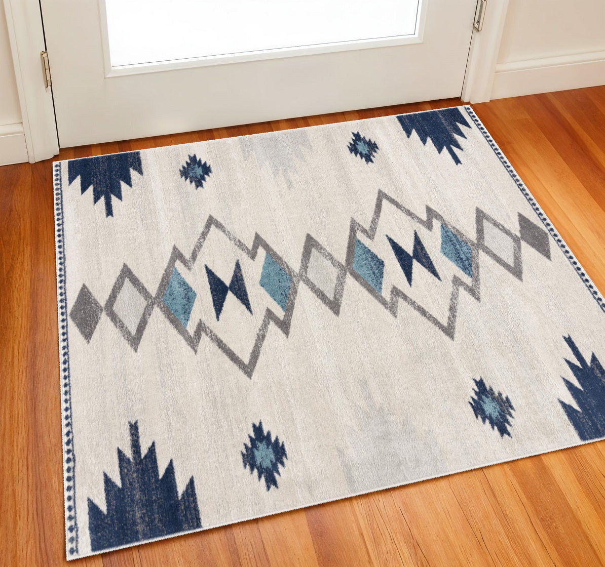 2' X 2' Blue Beige And Gray Southwestern Square Rug