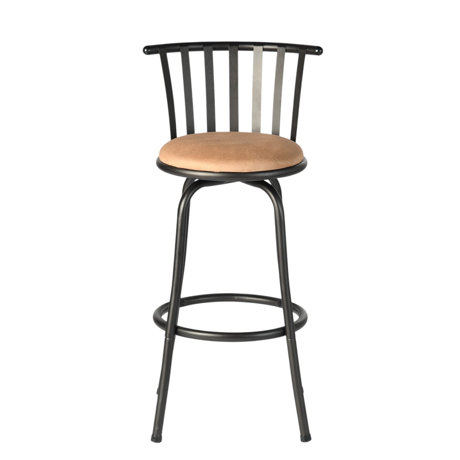 Brown and Black Faux Leather and Metal Low Back Adjustable Height Swivel Bar Chair