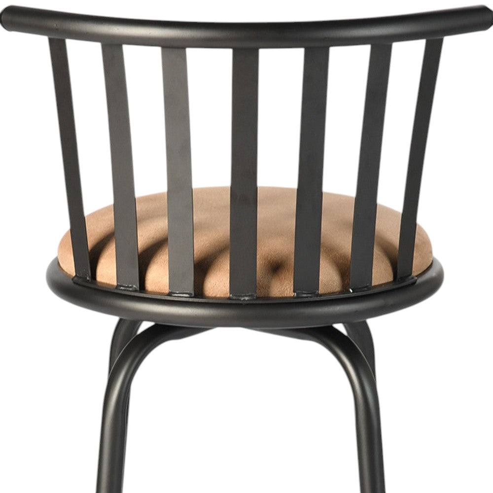Brown and Black Faux Leather and Metal Low Back Adjustable Height Swivel Bar Chair