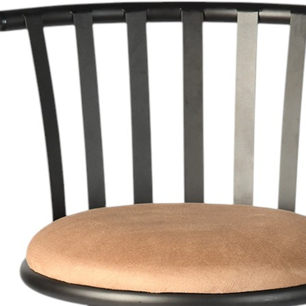 Brown and Black Faux Leather and Metal Low Back Adjustable Height Swivel Bar Chair