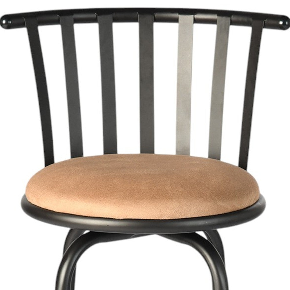 Brown and Black Faux Leather and Metal Low Back Adjustable Height Swivel Bar Chair