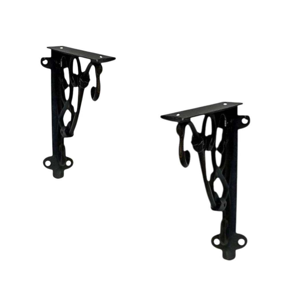 8" Set Of Two Black Metal Wall Mounted Shelf Brackets-2