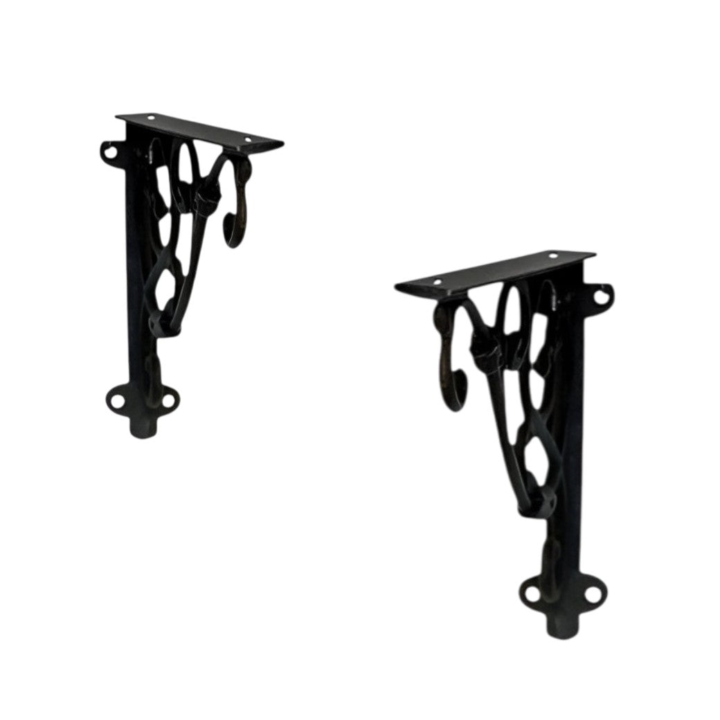 8" Set Of Two Black Metal Wall Mounted Shelf Brackets-2