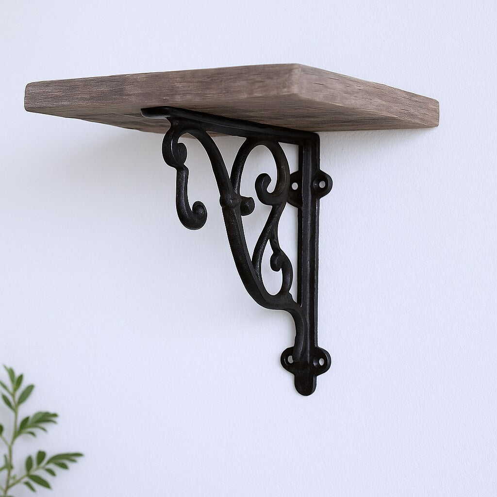 8" Set Of Two Black Metal Wall Mounted Shelf Brackets-0