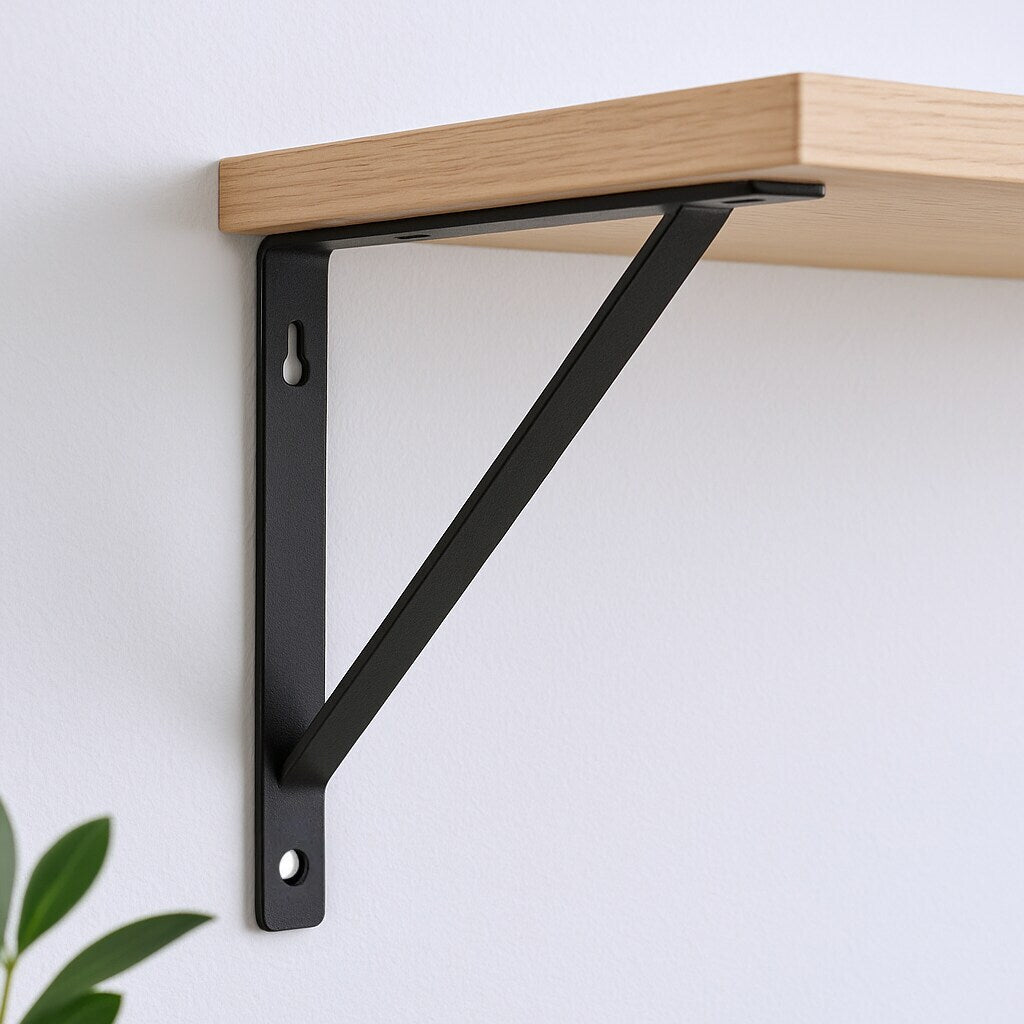 7" Set Of Two Black Metal Wall Mounted Shelf Brackets-0