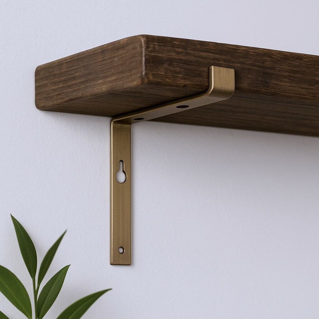 7" Set Of Two Gold Metal Wall Mounted Shelf Brackets-0