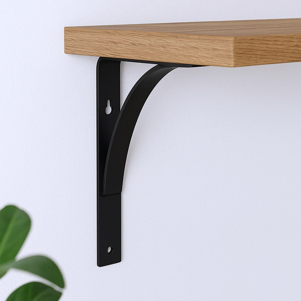 8" Set Of Two Black Curved Metal Wall Mounted Shelf Brackets-0