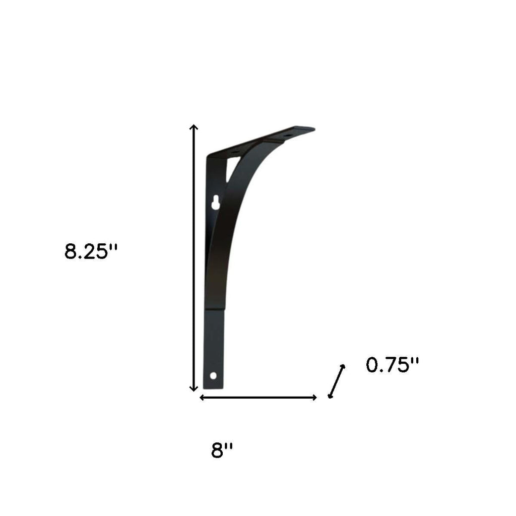 8" Set Of Two Black Curved Metal Wall Mounted Shelf Brackets-3