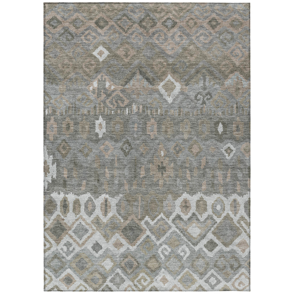 8' X 10' Pewter Ivory And Tan Geometric Washable Indoor Outdoor Area Rug
