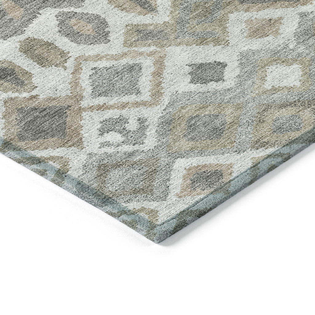 8' X 10' Pewter Ivory And Tan Geometric Washable Indoor Outdoor Area Rug