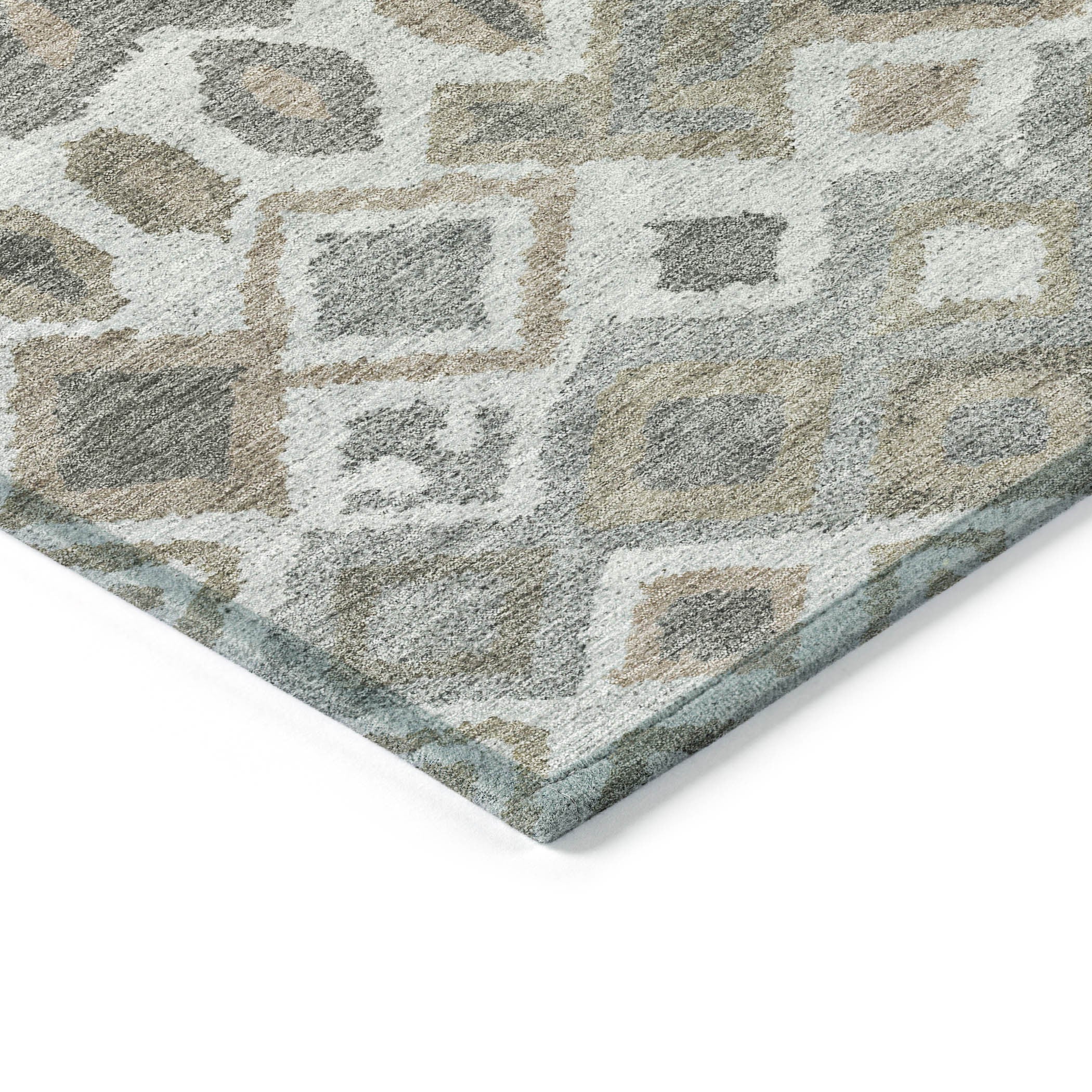8' X 10' Pewter Ivory And Tan Geometric Washable Indoor Outdoor Area Rug