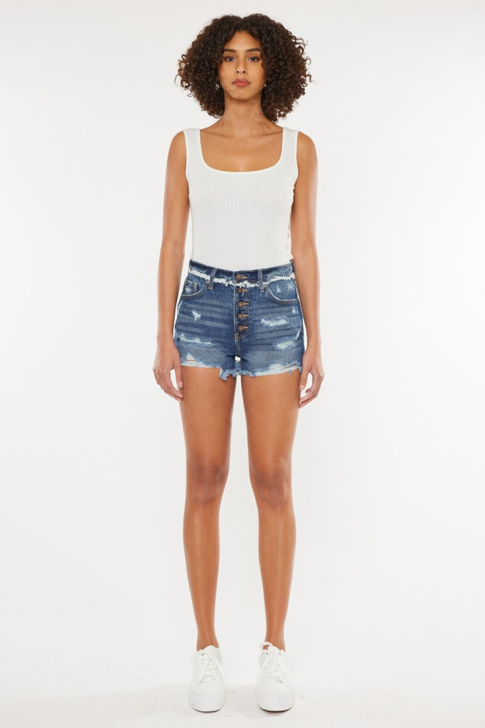 Kancan Distressed Button Fly Denim Shorts-4