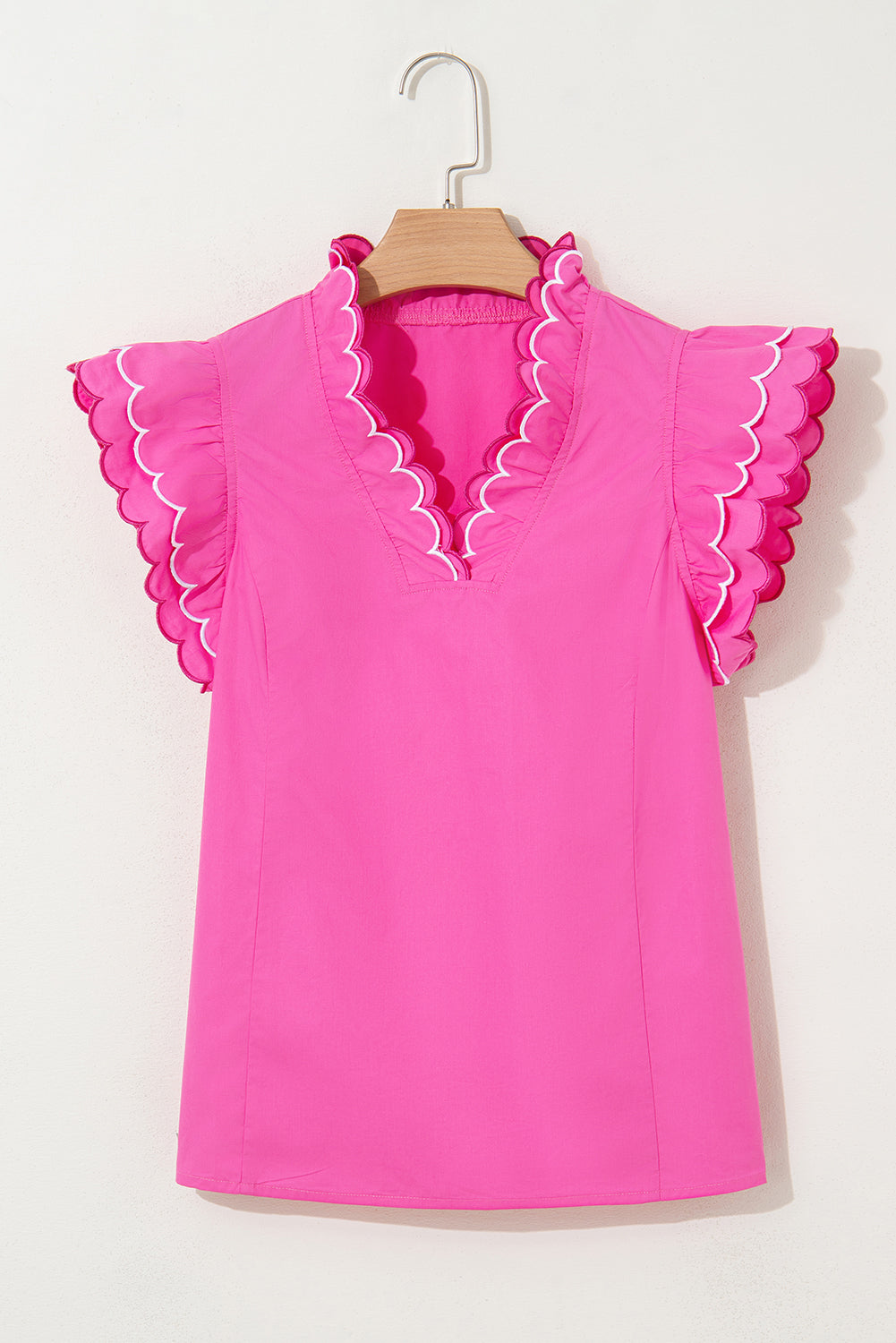 Jazmine Scallop Short Sleeve V Neck Blouse-3