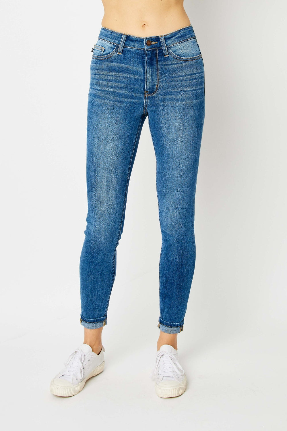 Judy Blue Full Size Cuffed Hem Skinny Jeans-4