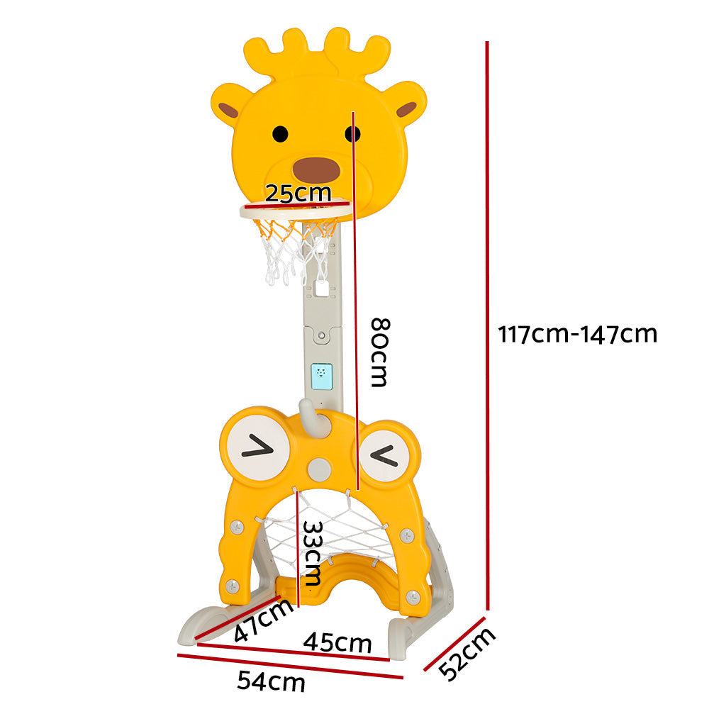 NNEDSZ Kids Basketball Hoop Stand Adjustable 5-in-1 Sports Center Toys Set Yellow