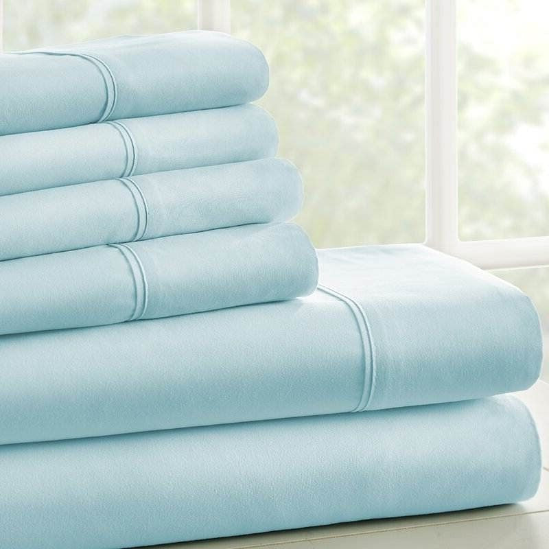 Full Size Aqua 6 Piece Wrinkle Resistant Microfiber Polyester Sheet Set-1