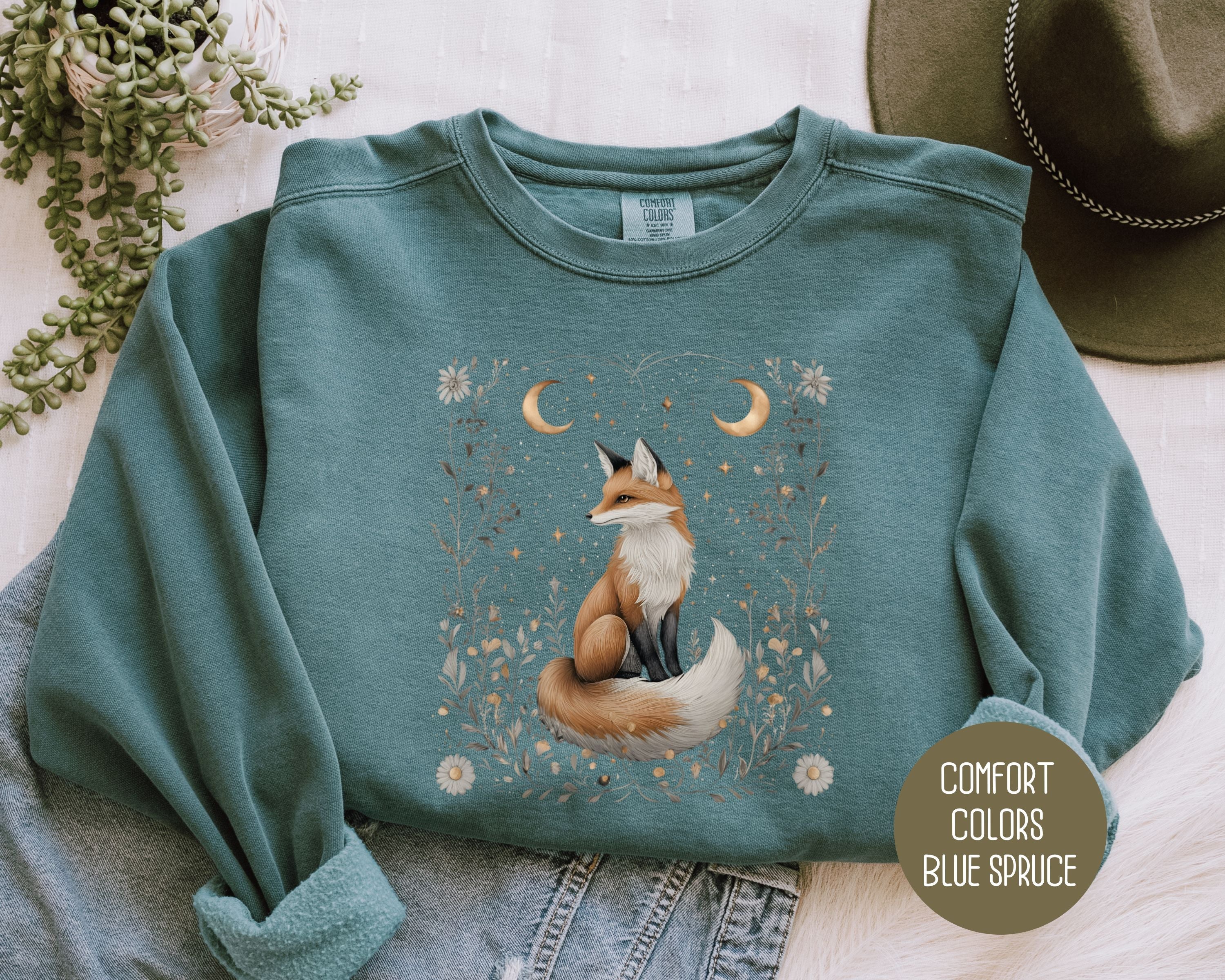 Celestial Cottagecore Fox Comfort Colors Sweatshirt-2