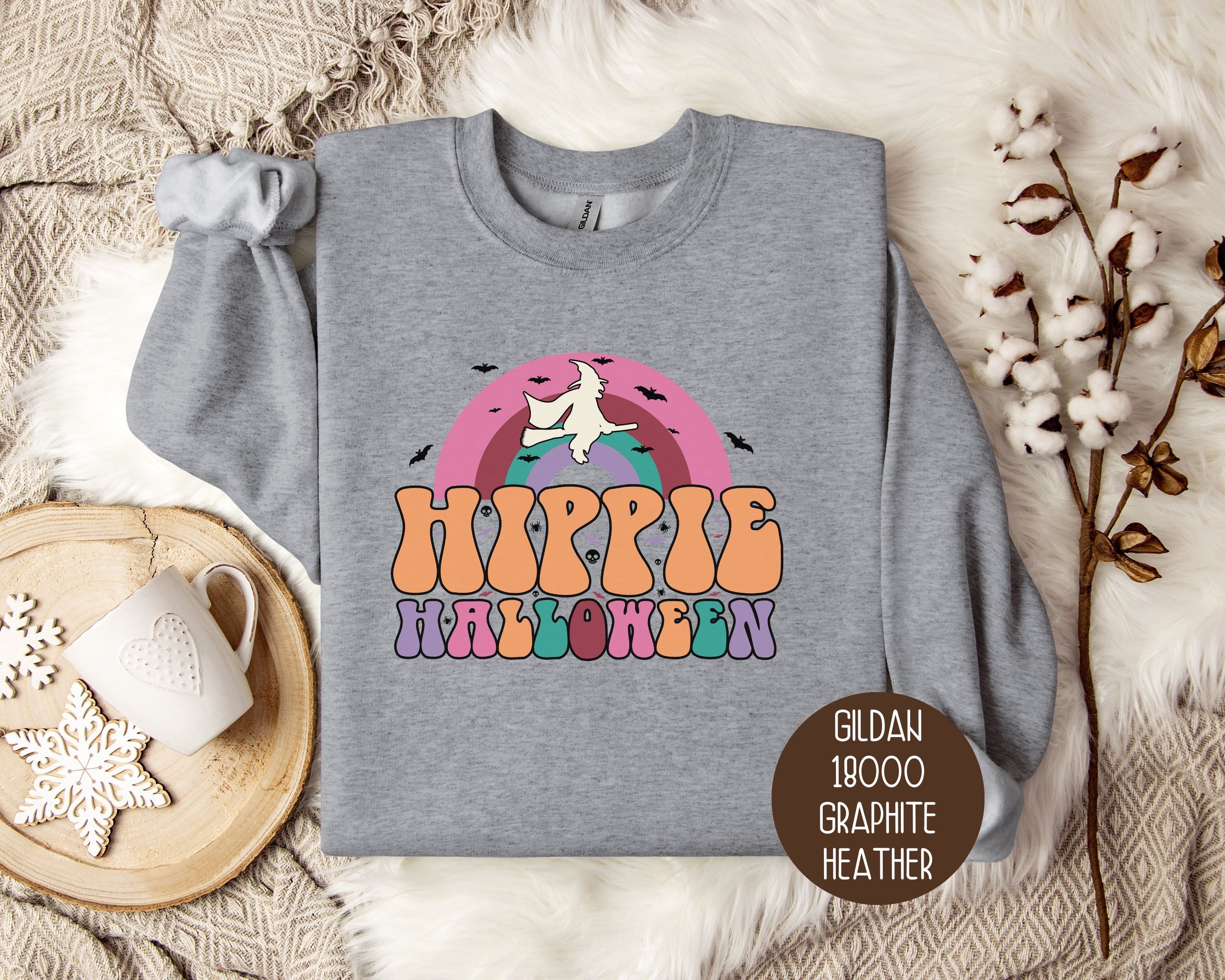 Hippie Halloween Retro Witch Rainbow Sweatshirt-5