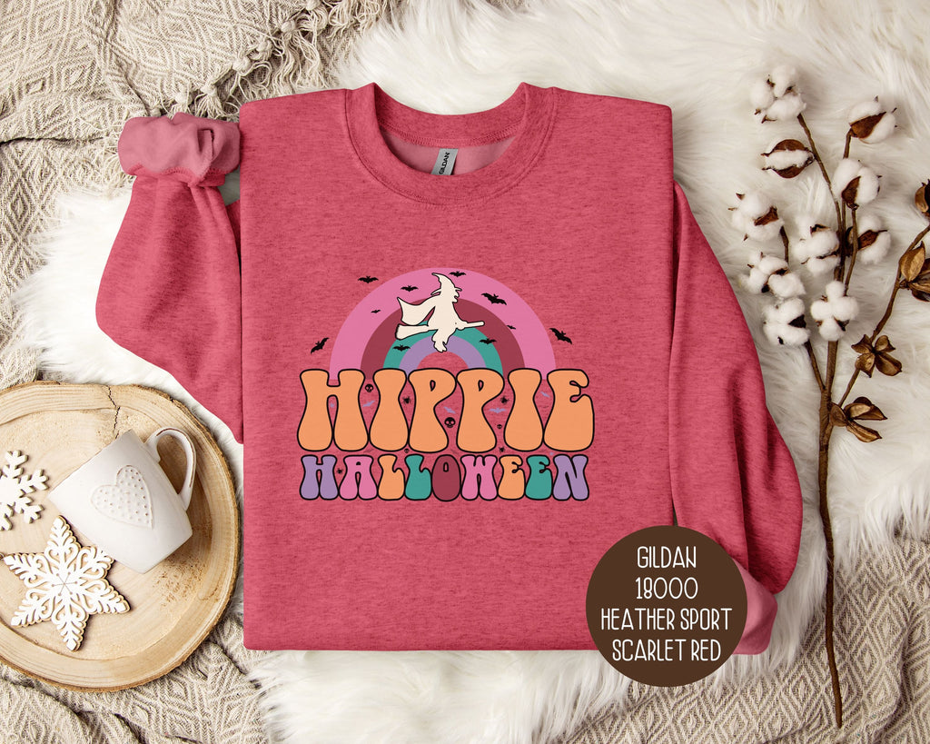 Hippie Halloween Retro Witch Rainbow Sweatshirt-6