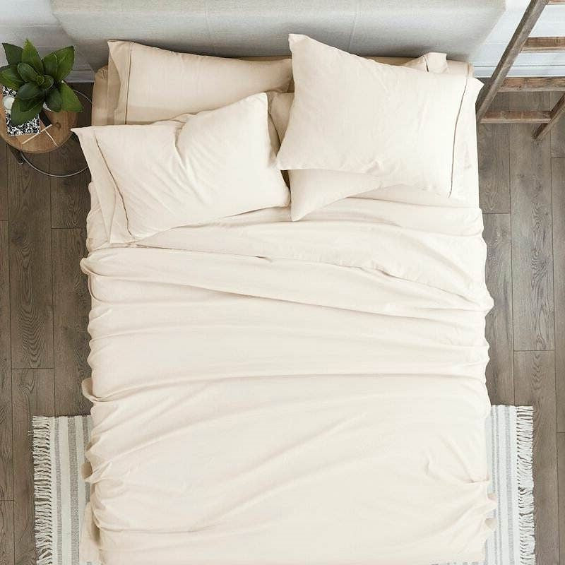 King size Ivory Beige 6-Piece Wrinkle Resistant Microfiber/Polyester Sheet Set-2