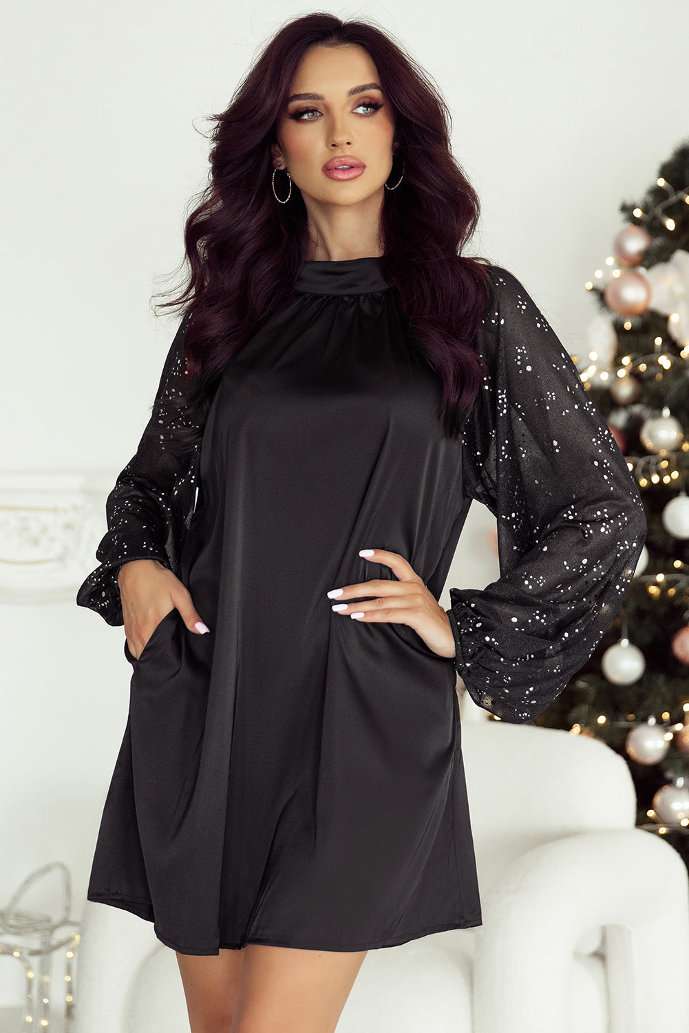 Esther Glittering Mesh Sleeve Dress-4
