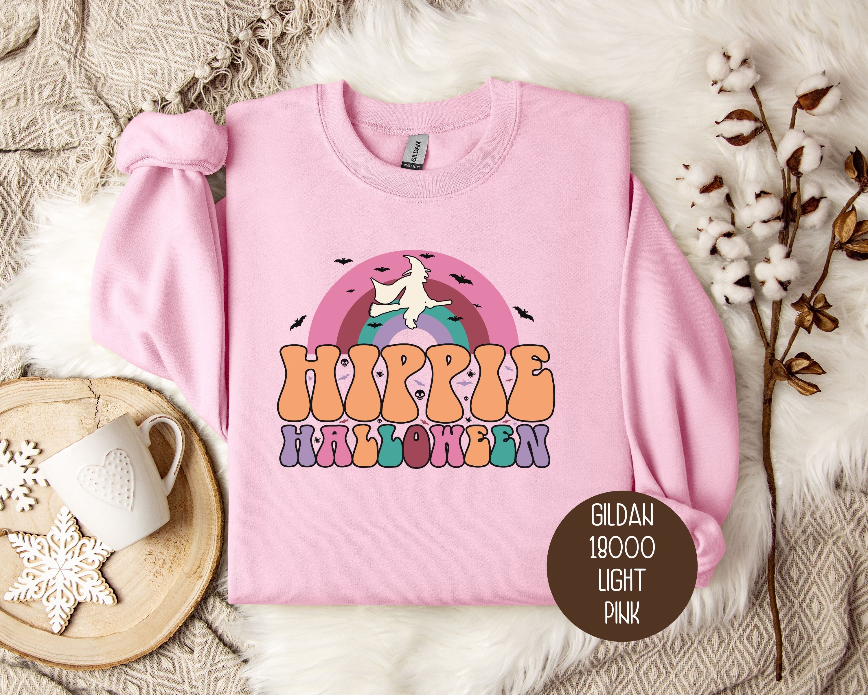 Hippie Halloween Retro Witch Rainbow Sweatshirt-7